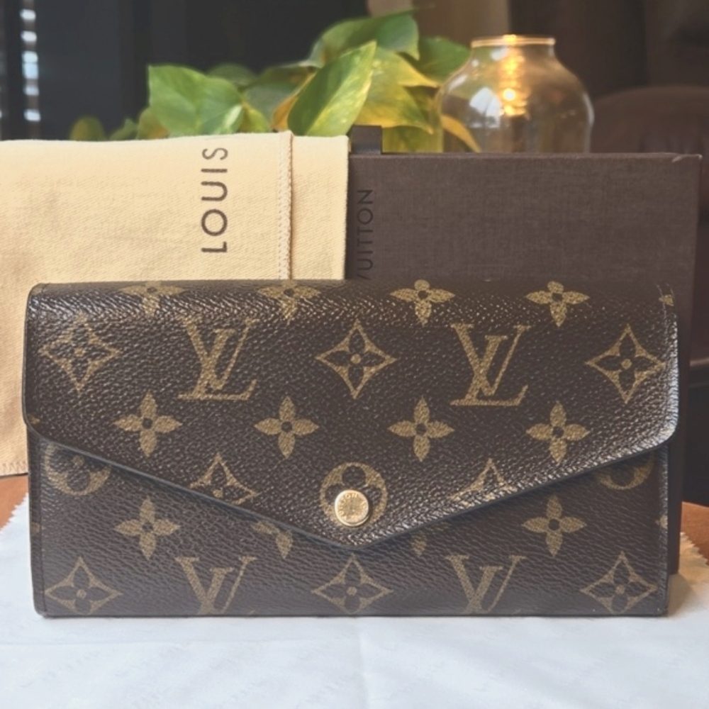 CLEAN Louis Vuitton Sarah Long Wallet Monogram Brown/Fuchsia